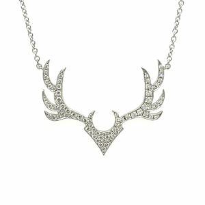 White Gold Diamond Pave Antler Necklace Necklaces