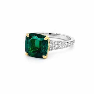 Two-Tone Green Tourmaline Ring Fine Colored Gemstone Rings