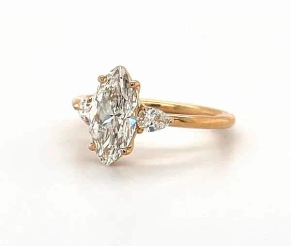 Three-Stone Engagement Ring with Marquise and Pear Diamonds Custom Engagement Rings 7