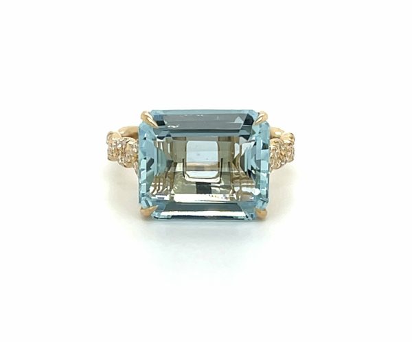 Emerald-Cut Aquamarine Ring with Twisted Diamond Band Fine Colored Gemstone Rings 2