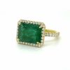 Emerald Ring with Halo in Yellow Gold Fine Colored Gemstone Rings 4