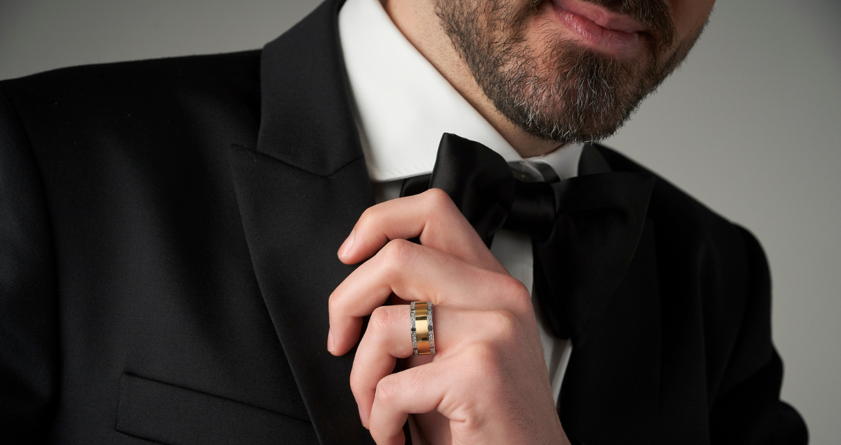 Different styles of men's engagement bands