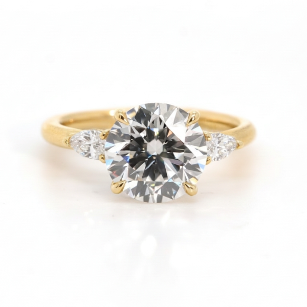Three-Stone Round and Marquise Diamond Engagement Ring in Yellow Gold Custom Engagement Rings 3