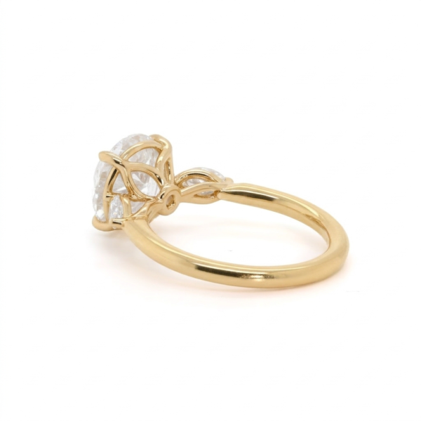 Three-Stone Round and Marquise Diamond Engagement Ring in Yellow Gold Custom Engagement Rings 4