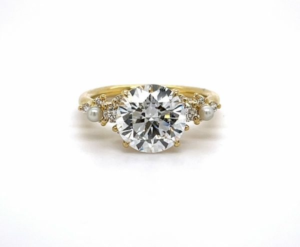 Round Diamond Engagement Ring with Pearl Details Custom Engagement Rings 3