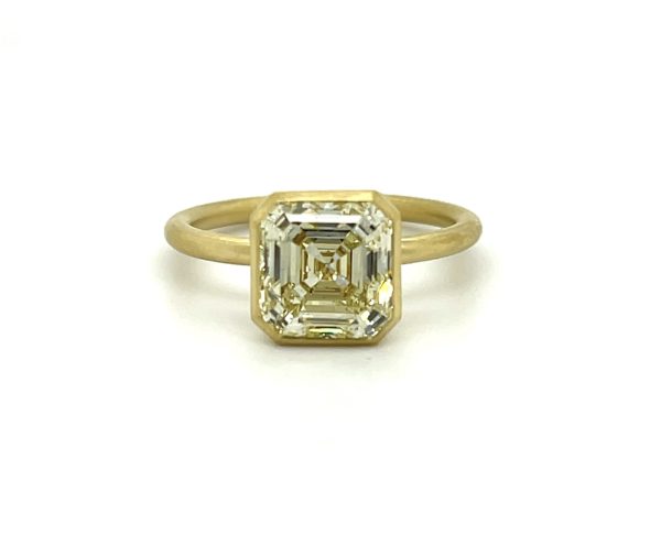 Matte Bezel-Set Asscher-Cut Ring in Yellow Gold Custom Engagement Rings 2