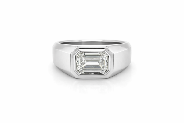 Platinum Men’s Wedding Ring with an Emerald-Cut Diamond Men's Wedding Bands 3