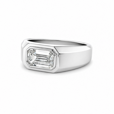 Platinum Men’s Wedding Ring with an Emerald-Cut Diamond Men's Wedding Bands
