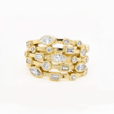 Bezel-Set Multi-Shape Diamond Ring Unique Rings