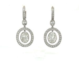 Oval Diamond Dangle Earrings with Pave Frames Earrings