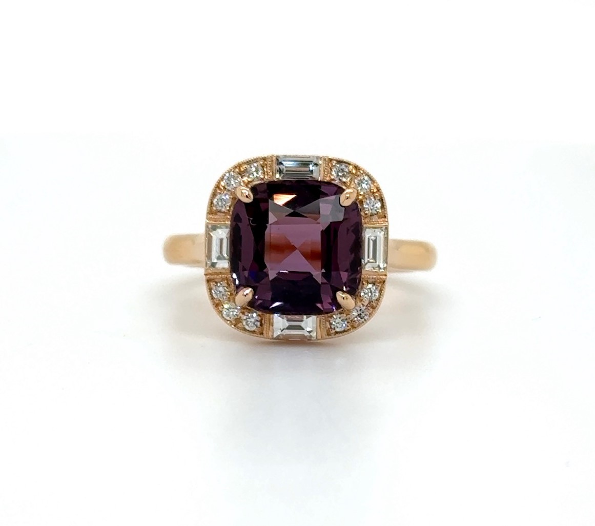 Cushion-Cut Spinel Ring with Diamond Frame Los Angeles | Peter Norman