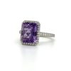 Checkerboard-Cut Amethyst Ring with a Diamond Halo Fine Colored Gemstone Rings 3