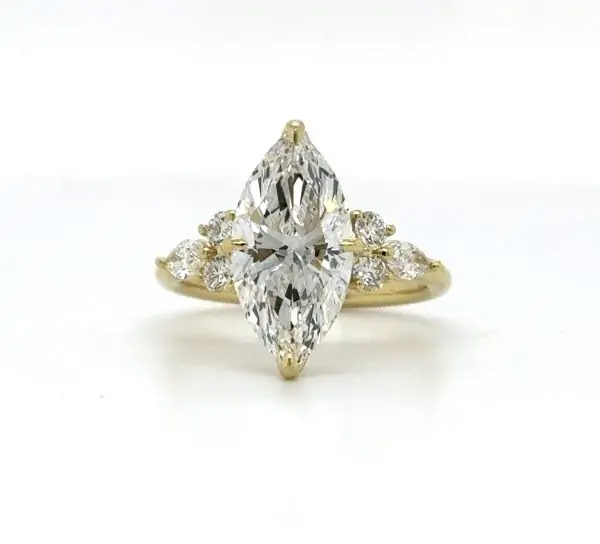 Yellow Gold Marquise Engagement Ring with Marquise and Round Side Stones Engagement Rings 2