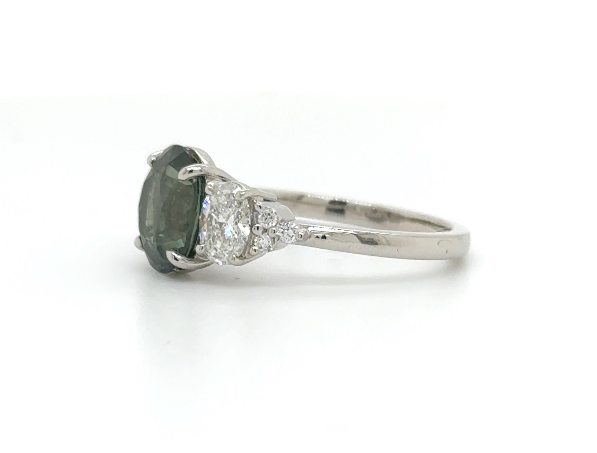 Three-Stone Teal Sapphire and Diamond Ring | Peter Norman