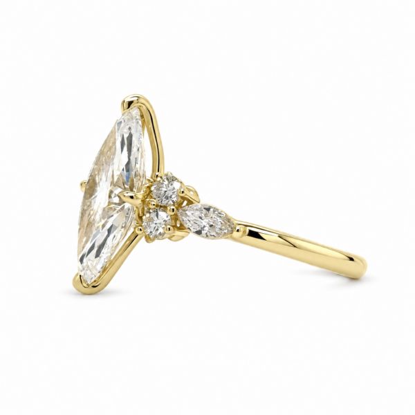 Yellow Gold Marquise Engagement Ring with Marquise and Round Side Stones Custom Engagement Rings 4
