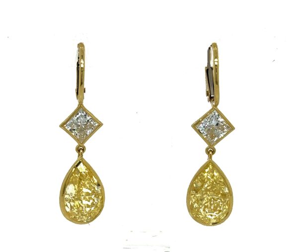 Bezel-Set Yellow and White Diamond Drop Earrings Earrings 2
