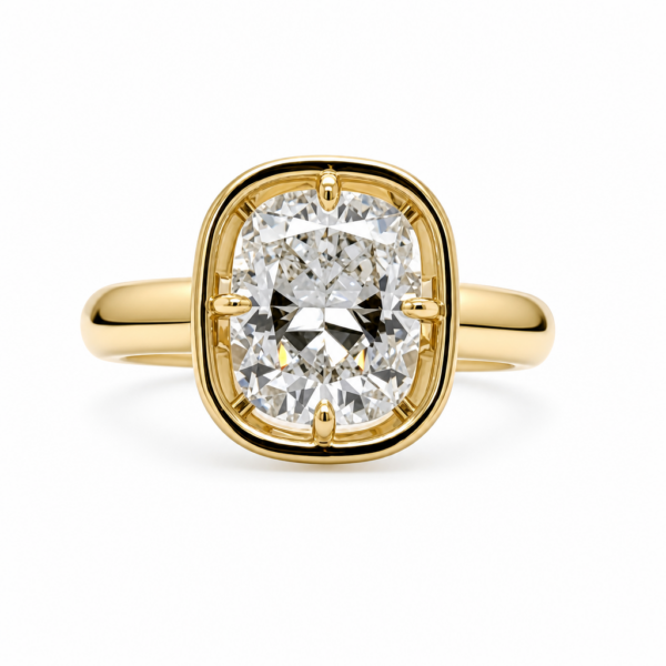 Elongated  Cushion-Cut Ring in a Yellow Gold Bezel Setting Custom Engagement Rings 3