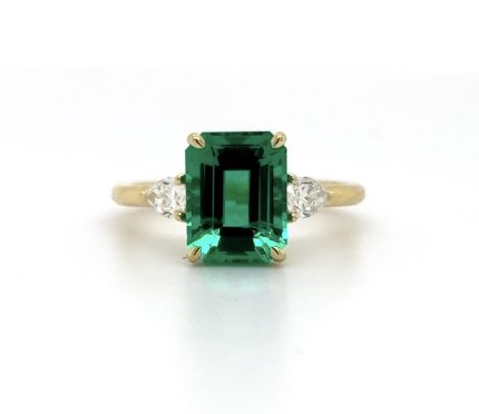 Emerald and Diamond Ring in Yellow Gold Fine Colored Gemstone Rings 2