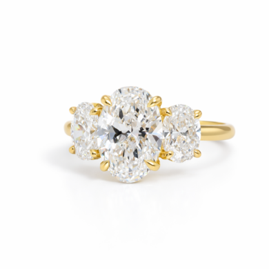 Three-Stone Oval Diamond Ring in Yellow Gold Custom Engagement Rings