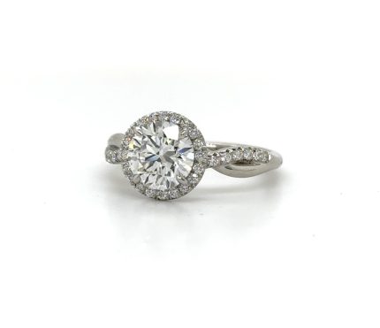 Round Engagement Ring with Twisted Band and Halo Custom Engagement Rings