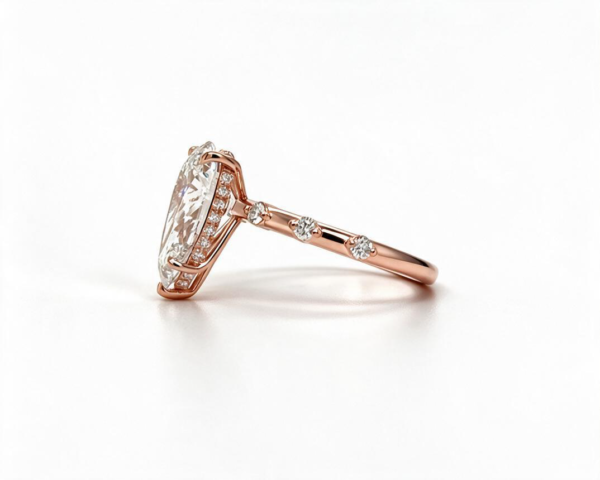 Pear Ring with Scattered Diamond Band Custom Engagement Rings 4