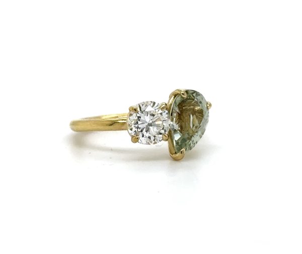 Two-Stone Diamond and Green Sapphire Ring in Yellow Gold (Toi et Moi) Custom Engagement Rings 4