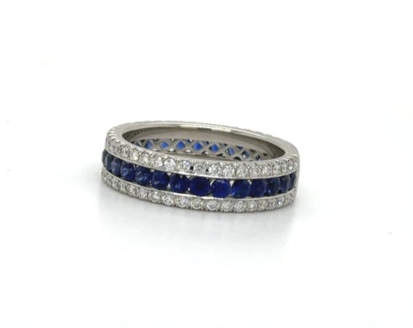 Sapphire and Diamond Triple Band Custom Wedding Bands 2