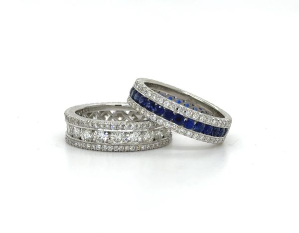 Sapphire and Diamond Triple Band Custom Wedding Bands 3