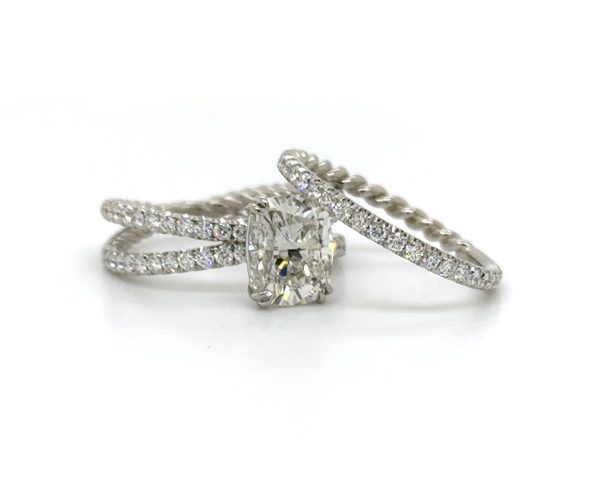 Cushion-Cut Diamond Ring with an X-Shaped Band Custom Engagement Rings 5