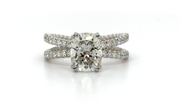 Cushion-Cut Diamond Ring with an X-Shaped Band Custom Engagement Rings 3