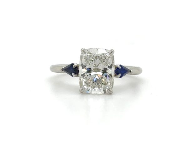 Cushion-Cut Diamond and Sapphire Three-Stone Ring Custom Engagement Rings 3