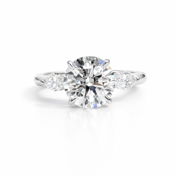 Round and Marquise Diamond Three-Stone Ring with Hidden Halo Natural Mined Diamond Engagement Rings 3