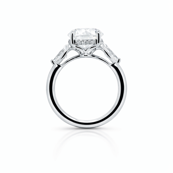 Round and Marquise Diamond Three-Stone Ring with Hidden Halo Natural Mined Diamond Engagement Rings 5
