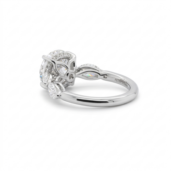 Round and Marquise Diamond Three-Stone Ring with Hidden Halo Natural Mined Diamond Engagement Rings 4