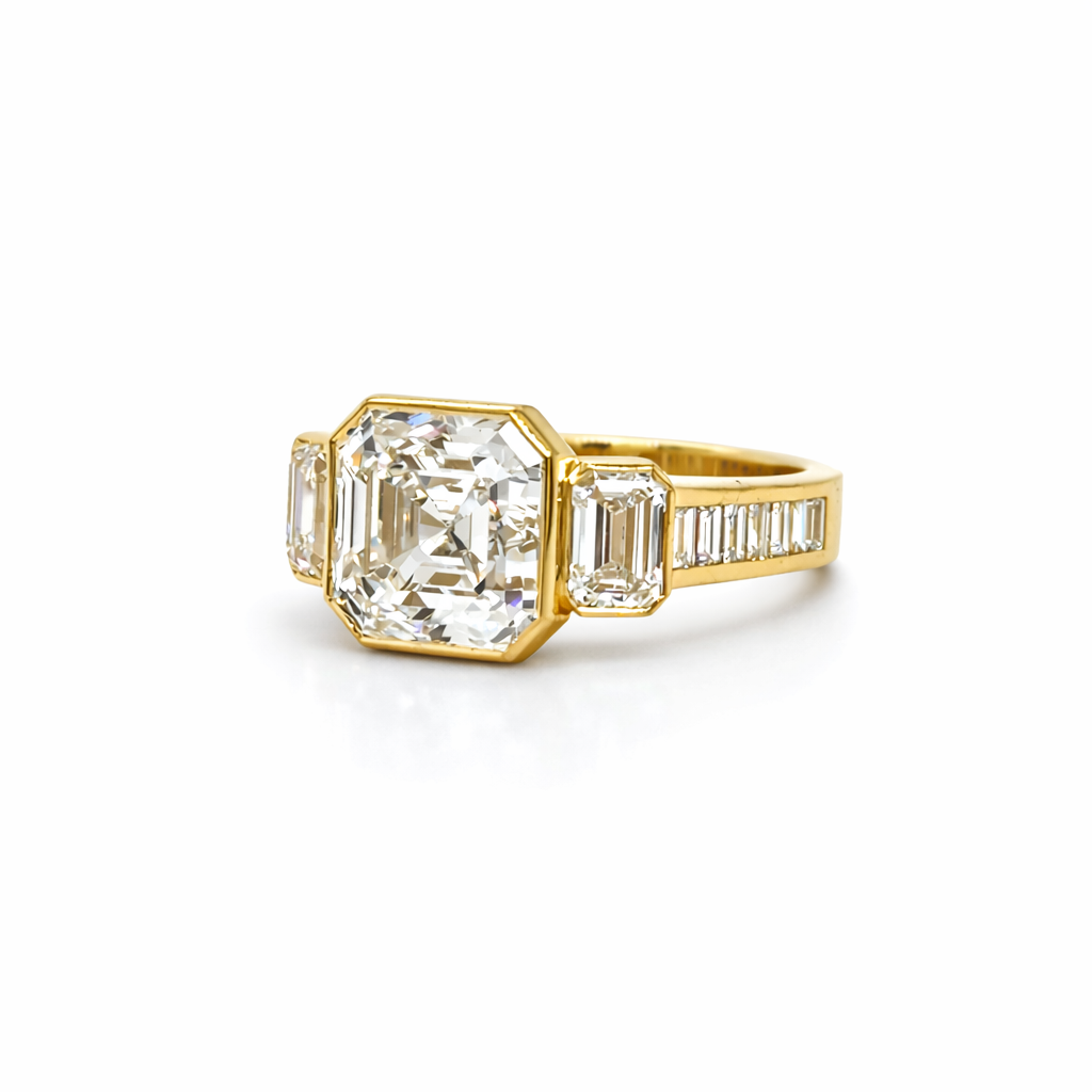 Bezel-Set Asscher- and Emerald-Cut Diamond Ring