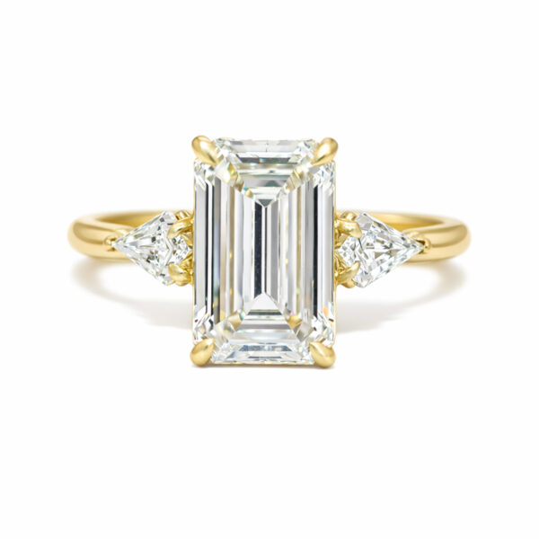 Emerald Engagement Ring with Kites in a Satin Finish Custom Jewelry 3