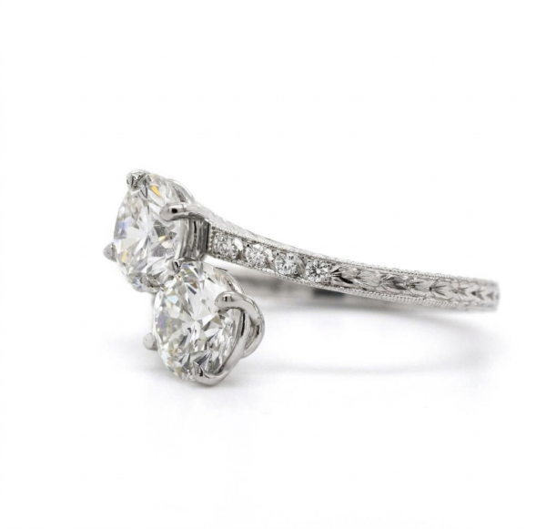 Bypass Engagement Ring with Two Round Brilliant Diamonds Custom Jewelry 3