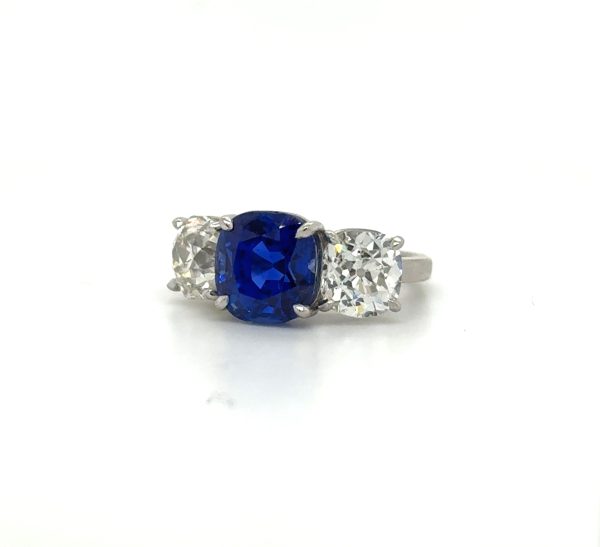 Three-Stone Sapphire and Diamond Ring Fine Colored Gemstone Rings