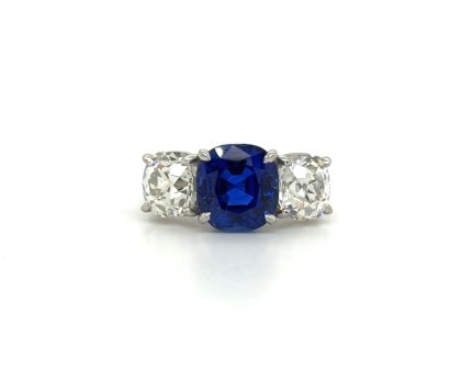 Three-Stone Sapphire and Diamond Ring Fine Colored Gemstone Rings 2