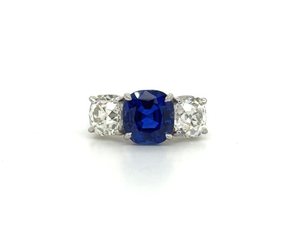 Three-Stone Sapphire and Diamond Ring Fine Colored Gemstone Rings 2