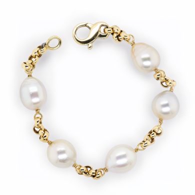 Baroque Pearl & Gold Link Bracelet Custom Jewelry