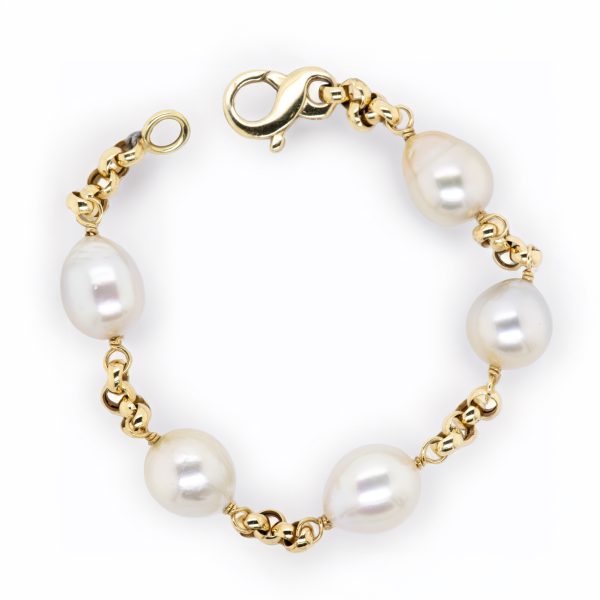 Baroque Pearl & Gold Link Bracelet Custom Jewelry 2