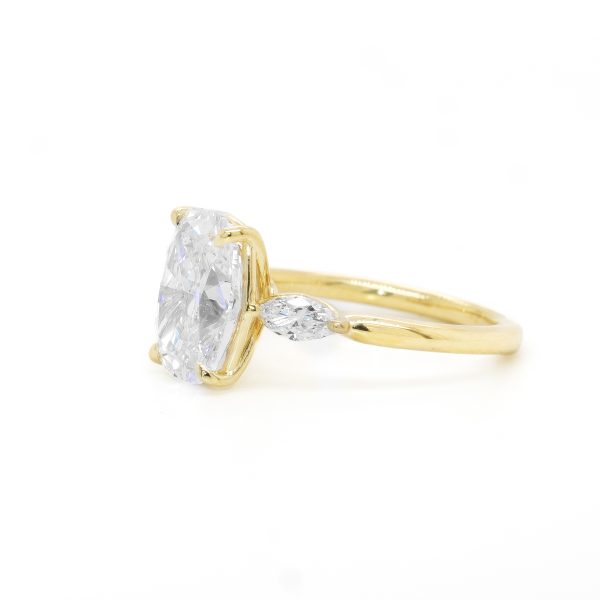 Elongated Cushion Diamond Ring with Marquise Side Stones Custom Engagement Rings 3