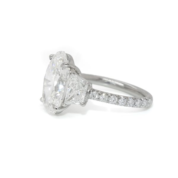 Three Stone Oval Diamond Ring with Trapezoids and Diamond Band Custom Engagement Rings 2