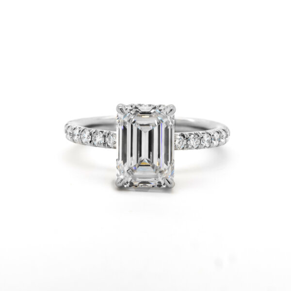 Emerald-Cut Diamond Engagement Ring with Diamond Band and Hidden Halo Custom Engagement Rings 2
