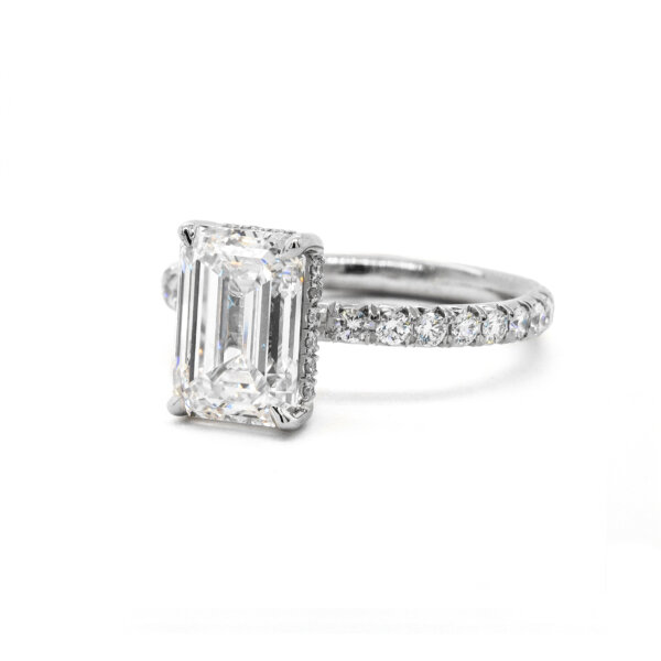 Emerald-Cut Diamond Engagement Ring with Diamond Band and Hidden Halo Custom Engagement Rings