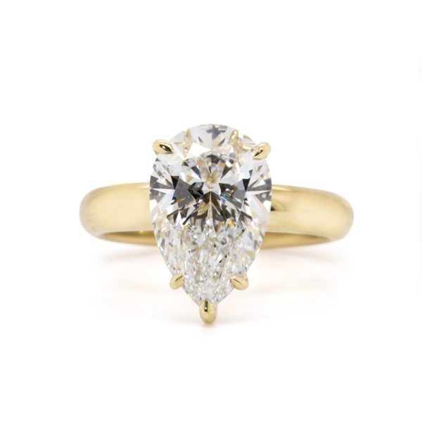 Pear Solitaire with Wide Half Round Band in 18k Yellow Gold Custom Jewelry 3