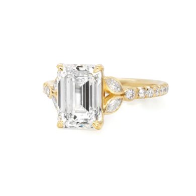 Emerald-Cut Diamond Ring with Marquise Floral Accents and Diamond Band Custom Engagement Rings