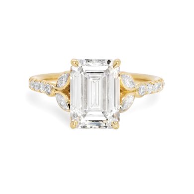 Emerald-Cut Diamond Ring with Marquise Floral Accents and Diamond Band Custom Engagement Rings 2