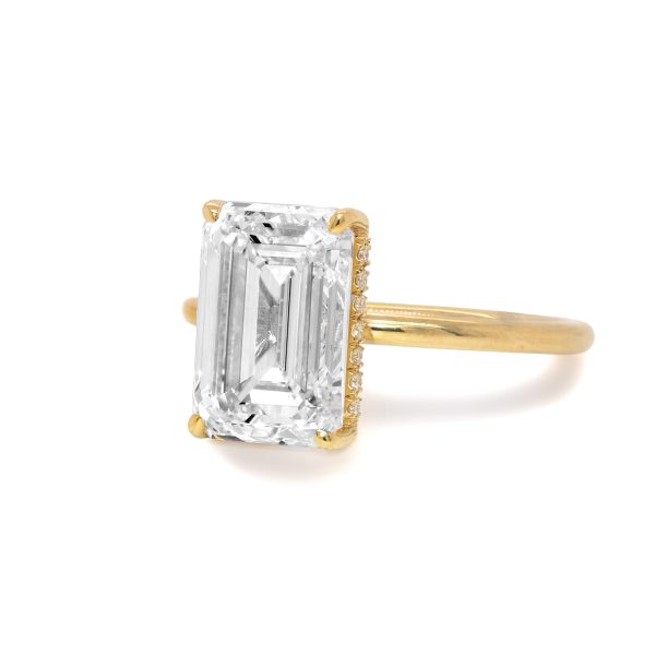 Emerald-Cut Solitaire Diamond Ring with Hidden Halo Custom Engagement Rings